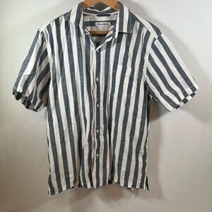 Tommy Bahama Navy and White Striped Shirt Men Medium